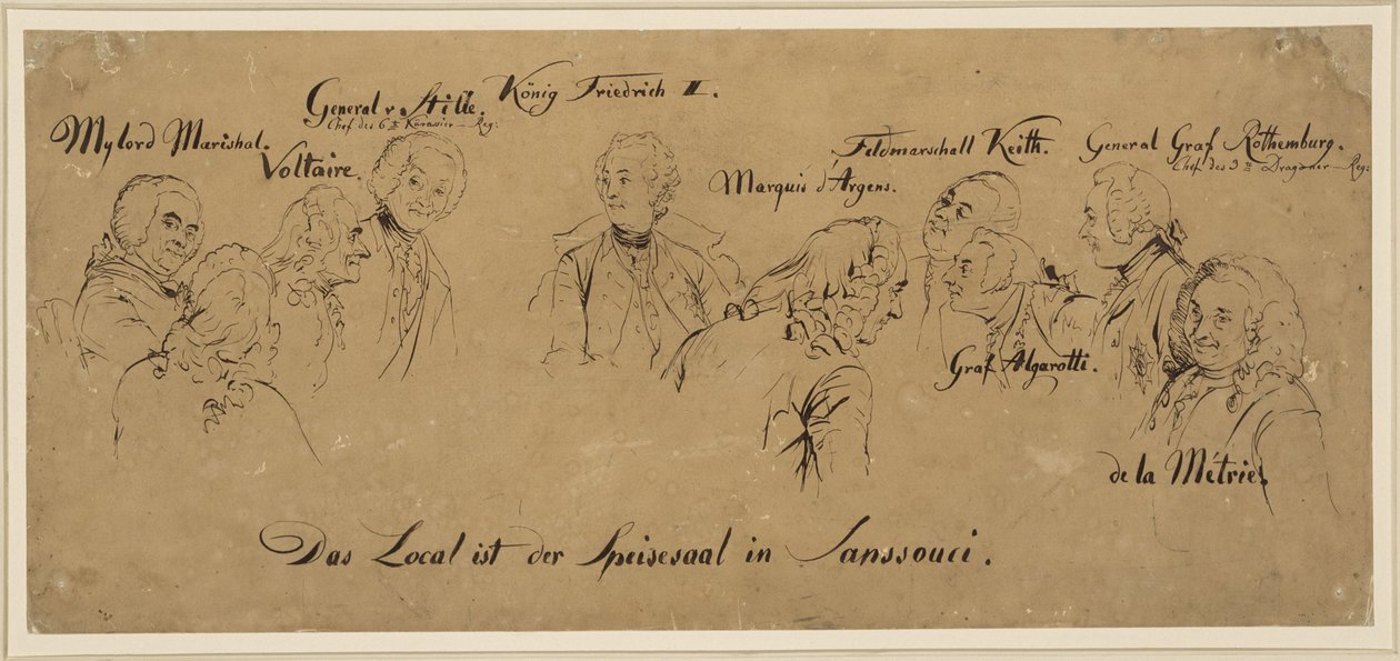 Table ronde : salle à manger de Sanssouci, noms de personnes - Adolph Menzel