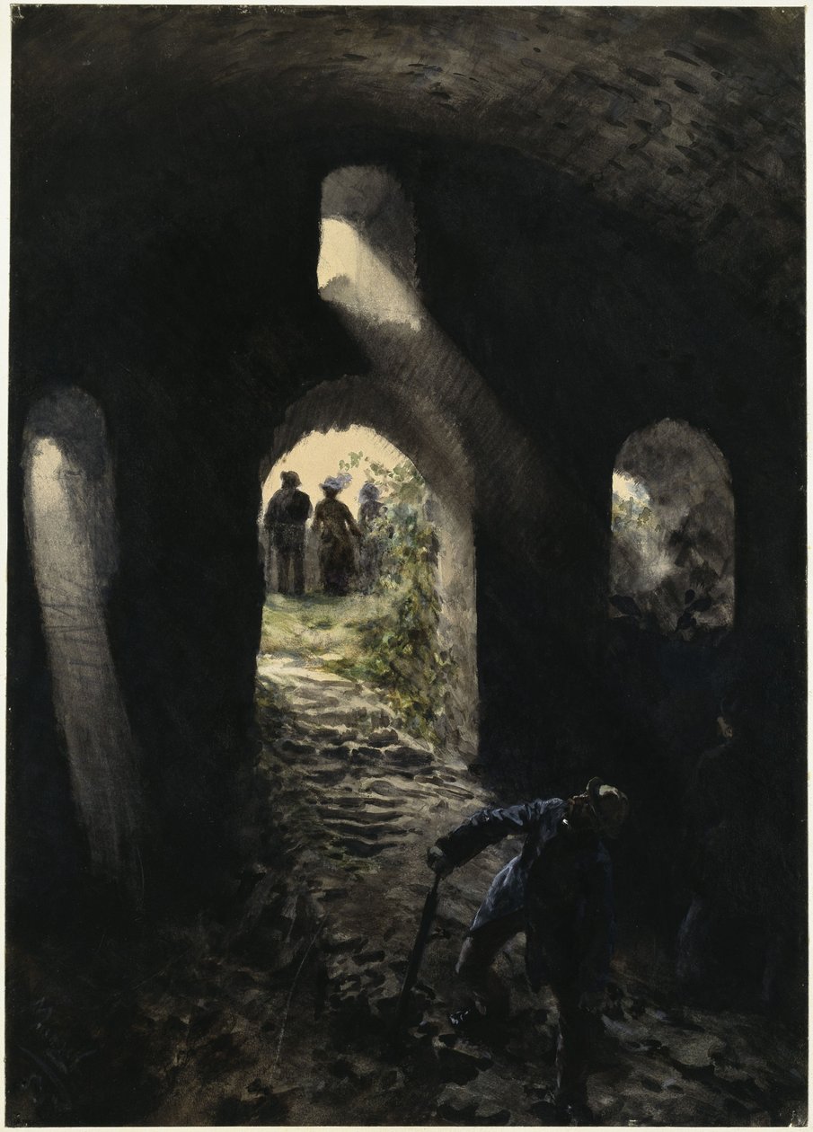 Touristes dans les ruines de Rheinfels - Adolph Menzel