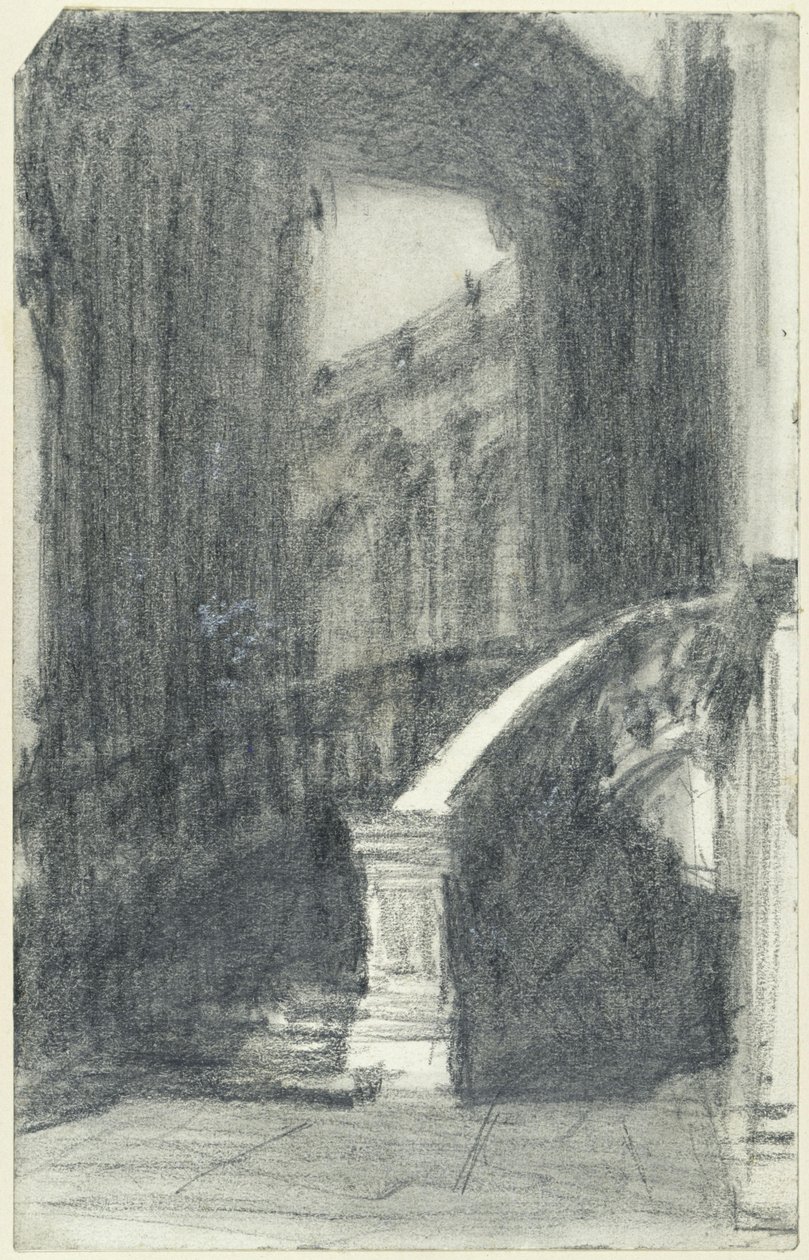 Escalier du pavillon municipal du Zwinger à Dresde, la nuit - Adolph Menzel