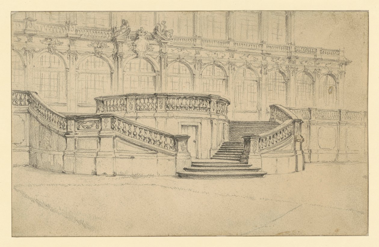 Escalier menant au Salon des mathématiques et de la physique au Zwinger de Dresde - Adolph Menzel
