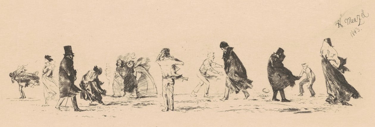 Sans titre (Personnages dans un vent violent) - Adolph Menzel