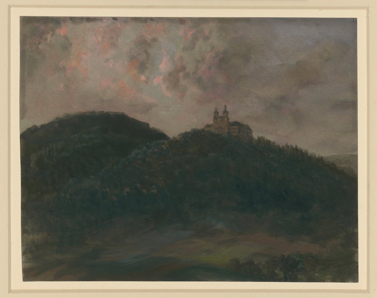 Paysage montagneux boisé avec le monastère de Banz, près de Lichtenfels en Bavière, sur les hauteurs - Adolph Menzel