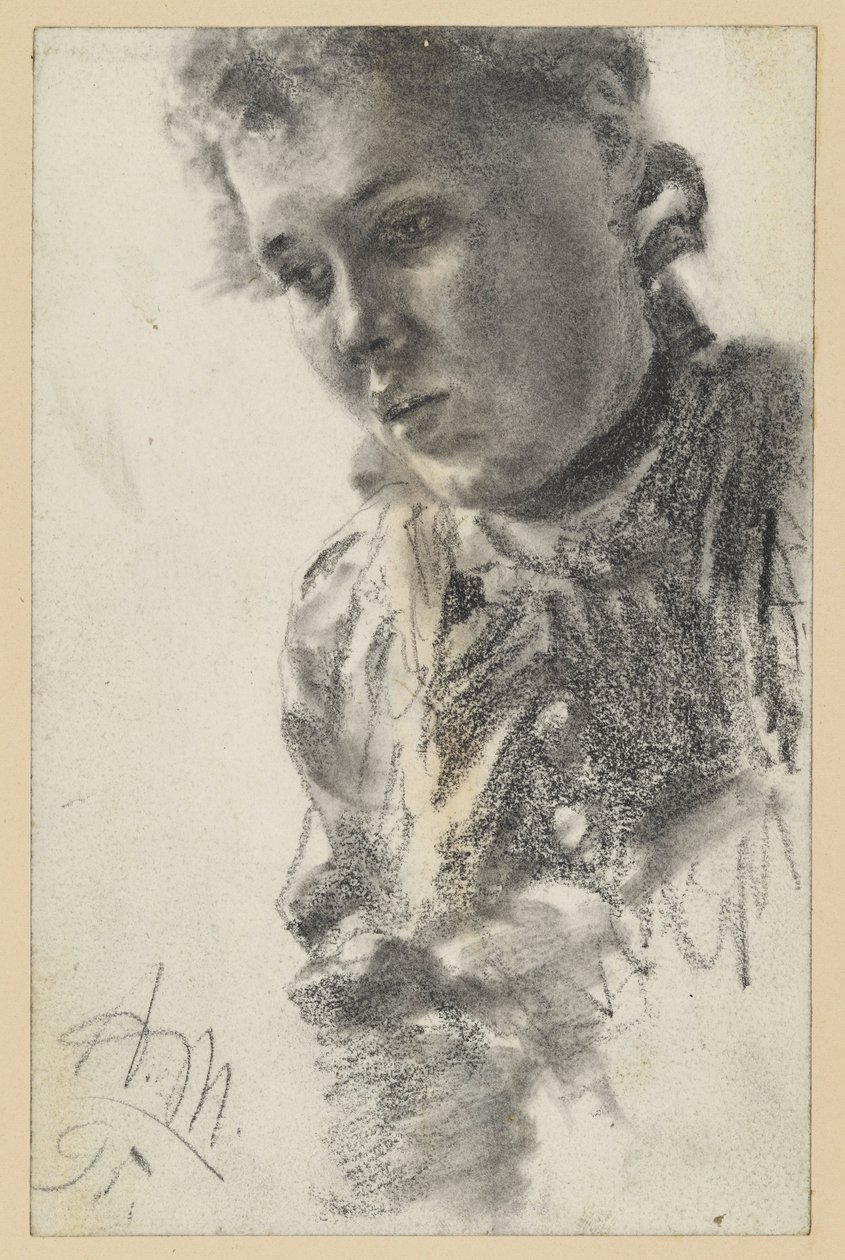 Buste de femme tourné vers la gauche, la tête penchée en avant - Adolph Menzel