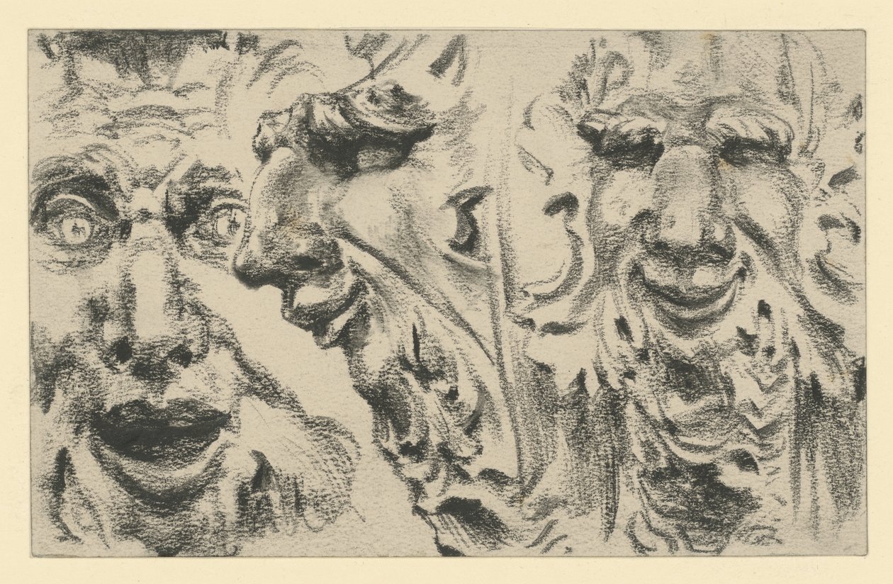 Deux masques de faune au Zwinger de Dresde - Adolph Menzel