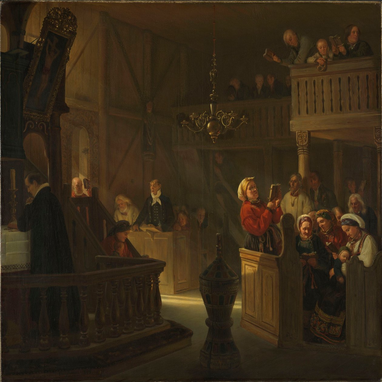 Office dans une église de campagne norvégienne - Adolph Tidemand