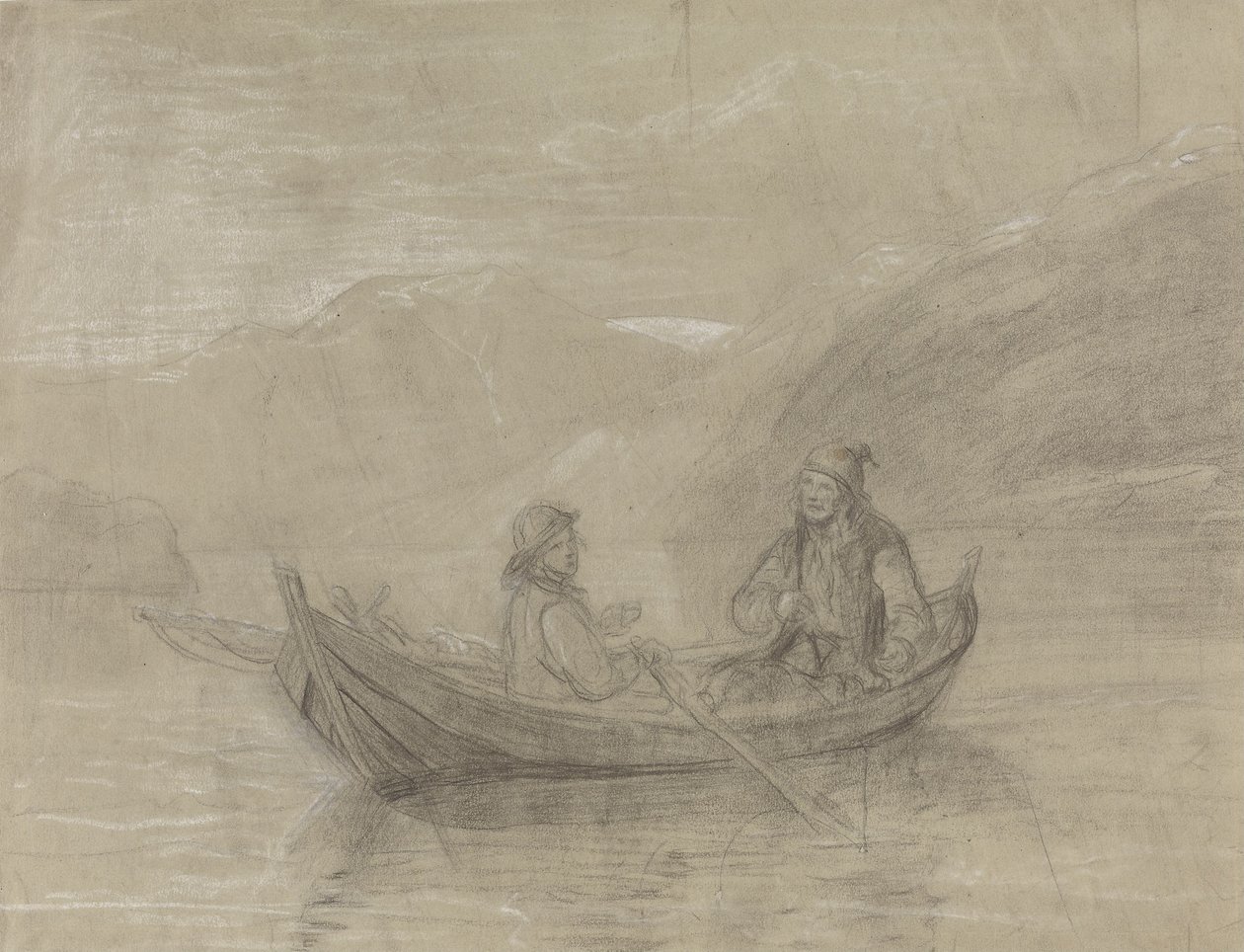 Deux pêcheurs dans un bateau - Adolph Tidemand