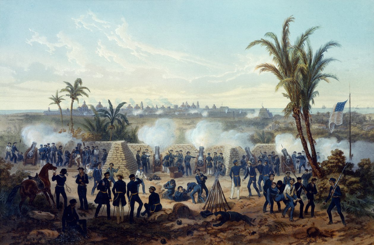 Bataille de Veracruz, les troupes du général Scott attaquent et capturent la ville - Adolphe Jean Baptiste Bayot