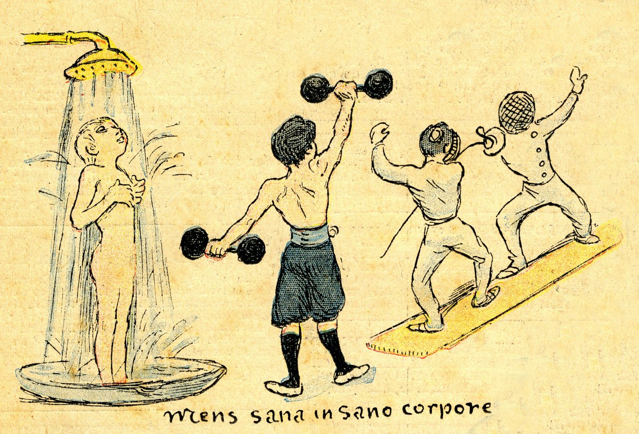 Hygiène et sport. "Mens sana in sano corpore". Dessin d
