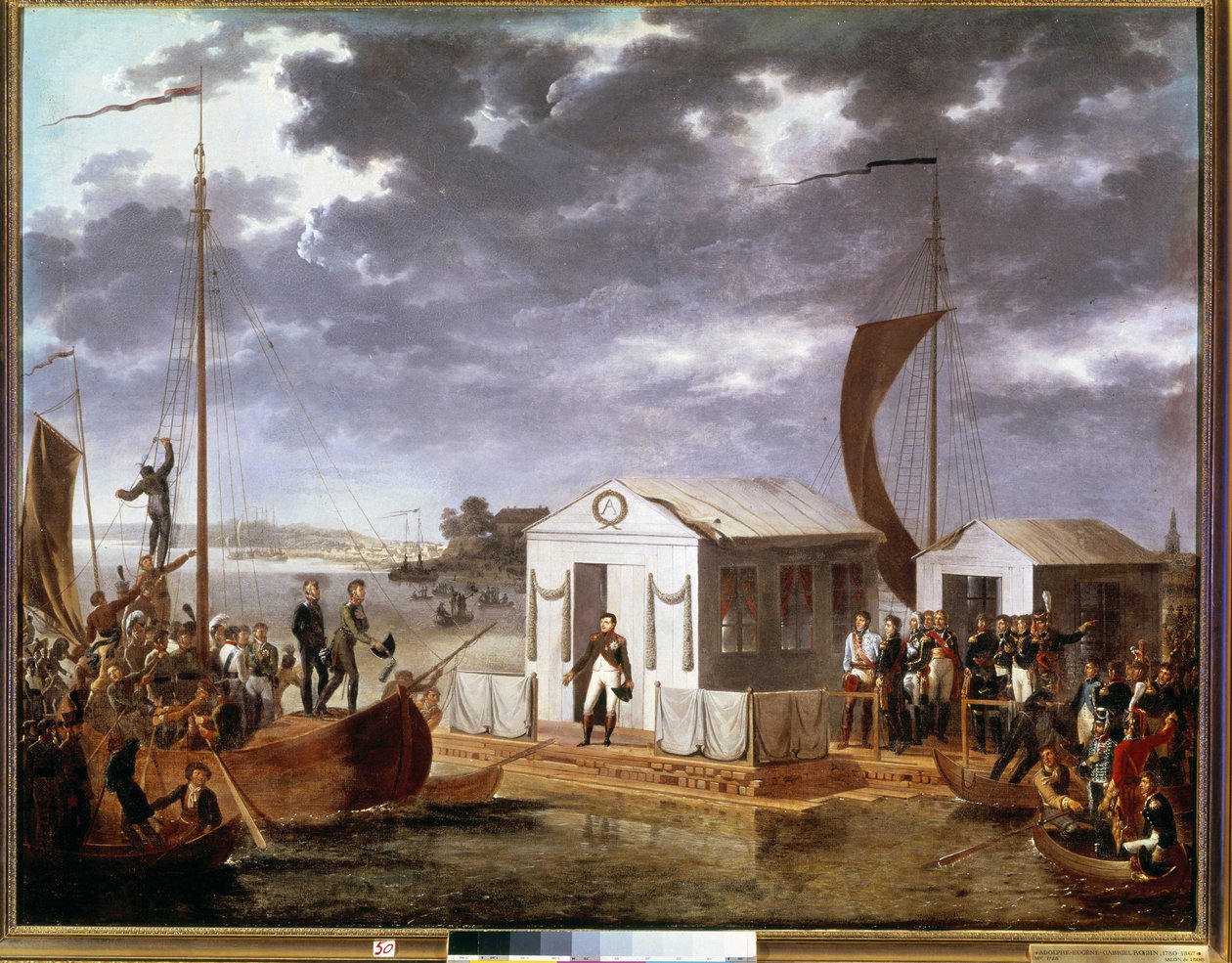 Entrevue de Tilsit entre Napoléon Ier et le Tsar Alexandre Ier de Russie sur le fleuve Niémen le 25 juin - Adolphe Roehn