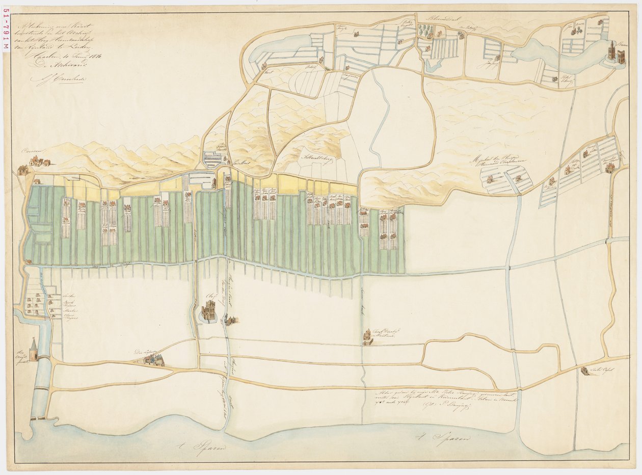 Copie de 1870 de la carte de 1599 des champs de blanchiment de Haarlem près de Bloemendaal - Adriaan Justus Enschedé