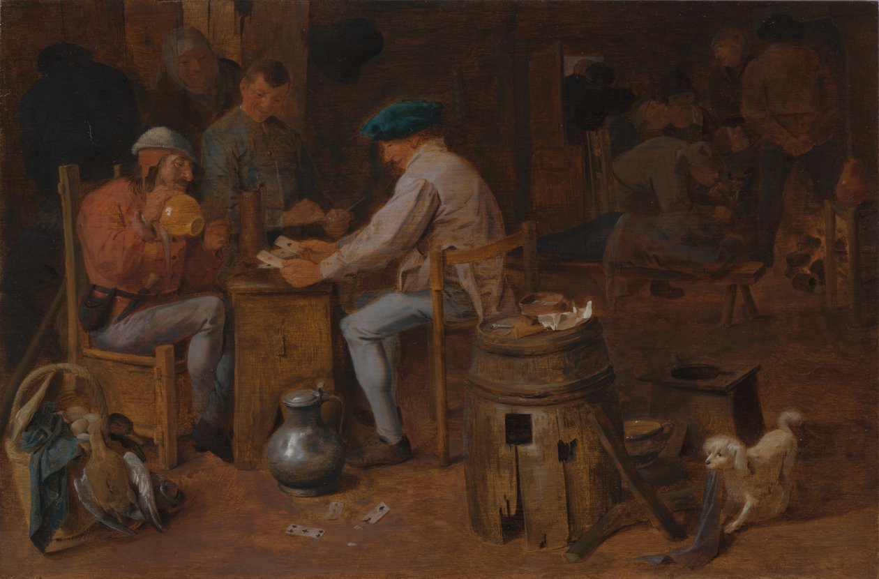 Joueurs de cartes et carrossiers (huile sur panneau) - Adriaen Brouwer