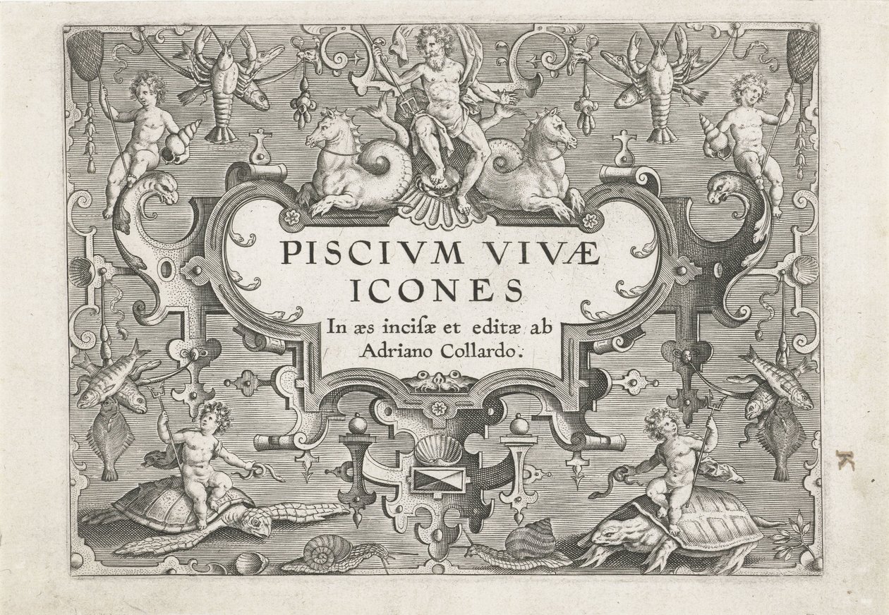 Page de titre avec des créatures marines comme ornements - Adriaen Collaert