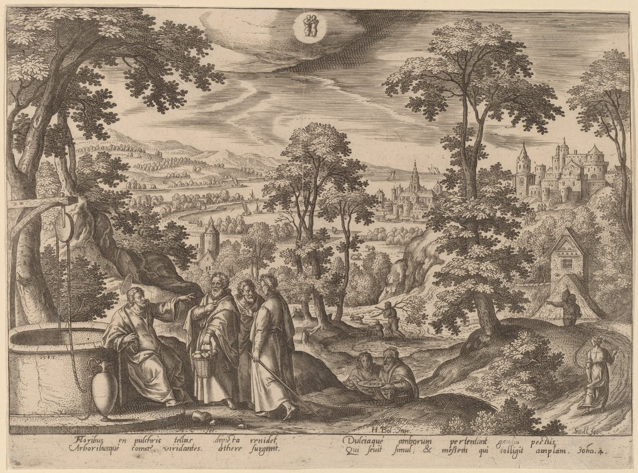 Le Christ et la femme de Samarie - Adriaen Collaert after Hans Bol