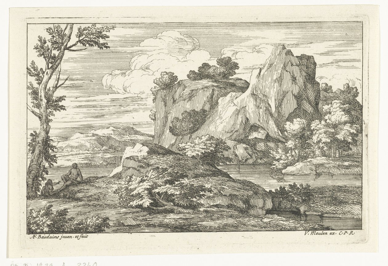 Paysage avec un grand rocher près d
