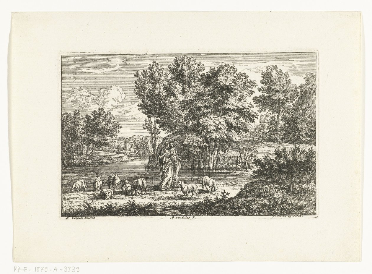 Paysage avec deux bergères près d