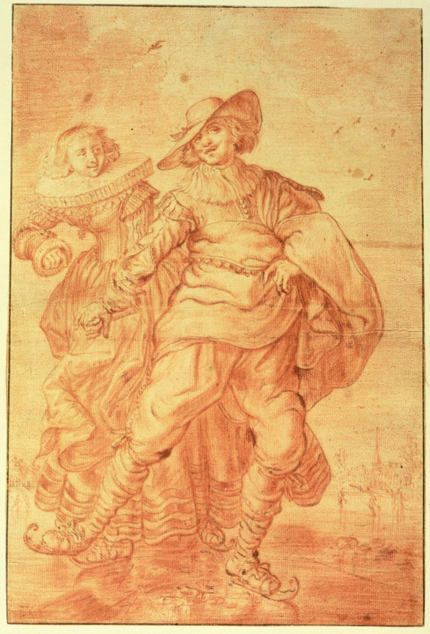 Une dame et un gentleman patinant sur la glace, c.1625 - Adriaen Pietersz van de Venne