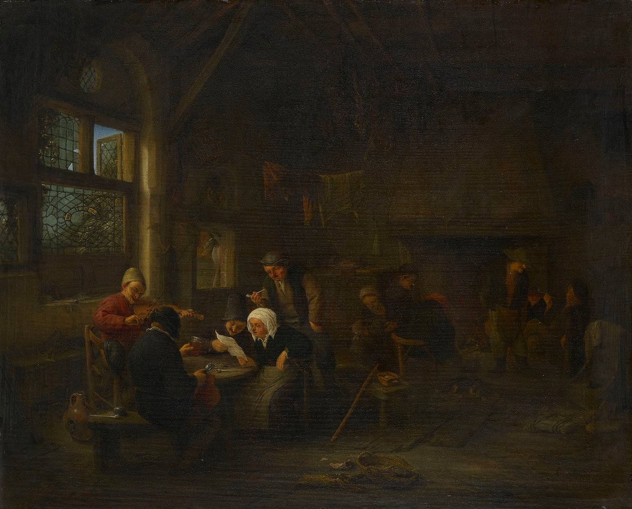 Scène de soirée dans une taverne, avec un violoniste - Adriaen van Ostade