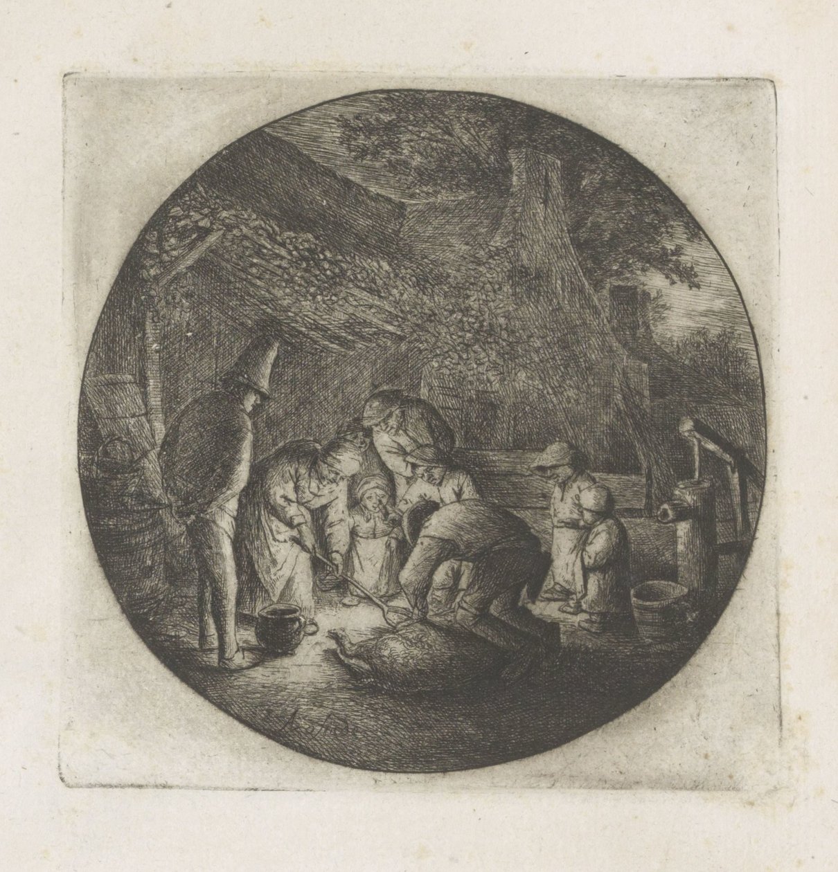Famille de paysans abattant un cochon - Adriaen van Ostade