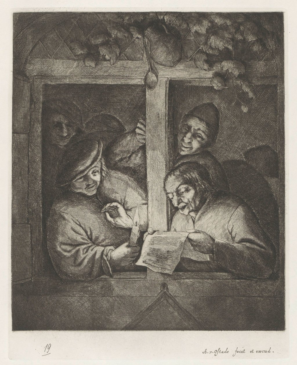 Trois hommes chantant à la lumière d