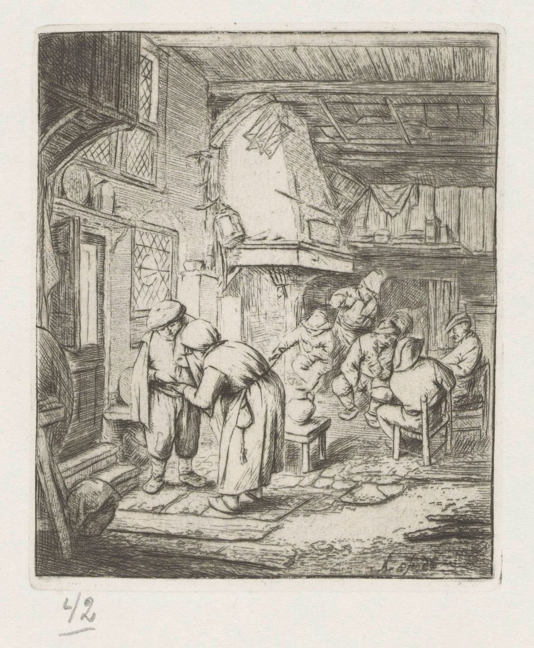 Homme payant ses frais à une femme dans une auberge - Adriaen van Ostade