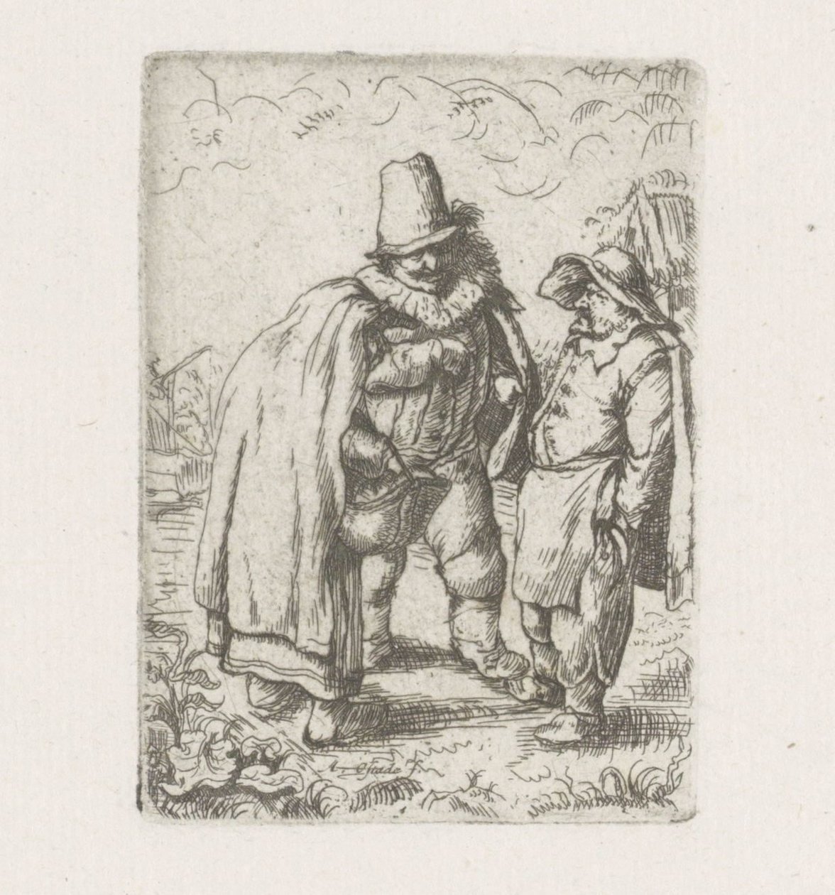Homme avec col plissé avec un couple de paysans - Adriaen van Ostade
