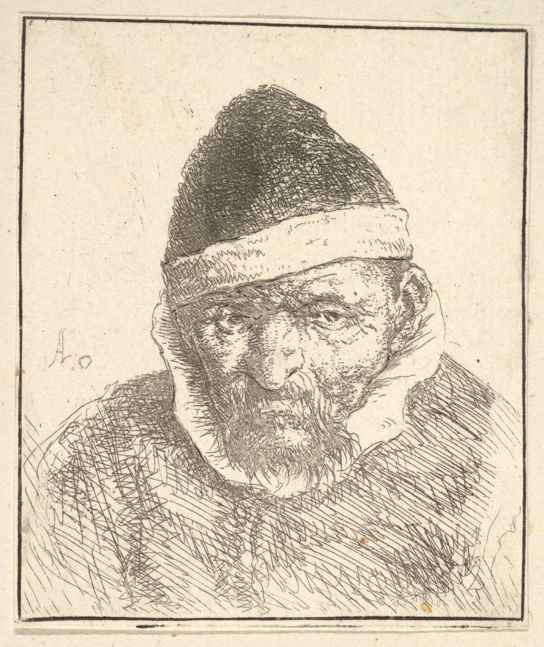 Vieil homme au col blanc et au chapeau pointu - Adriaen van Ostade
