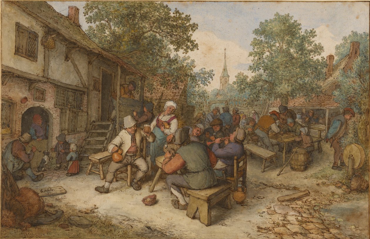 Fête paysanne dans une rue de la ville - Adriaen van Ostade