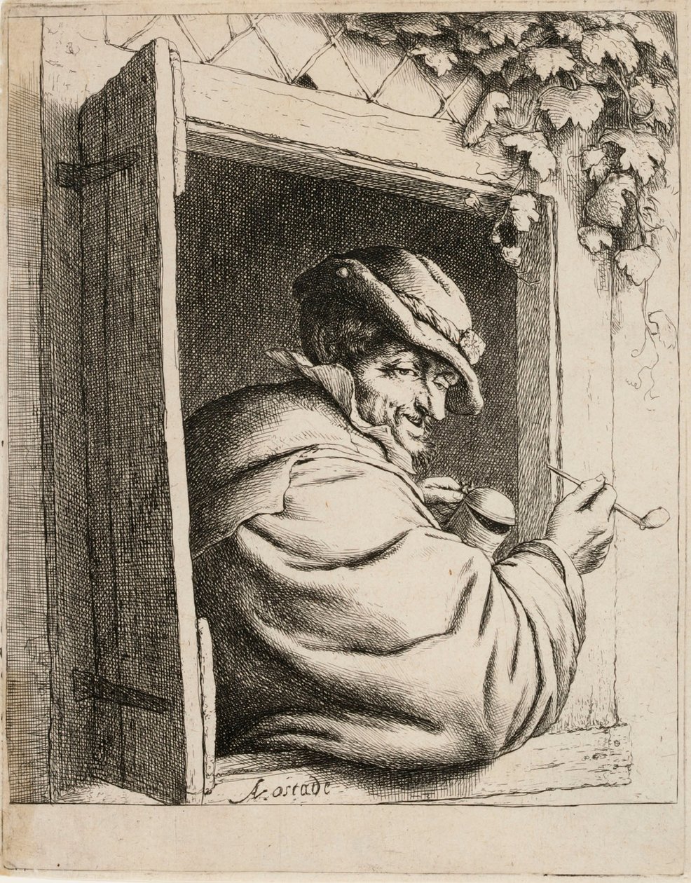 Un fumeur de pipe à la fenêtre - Adriaen van Ostade