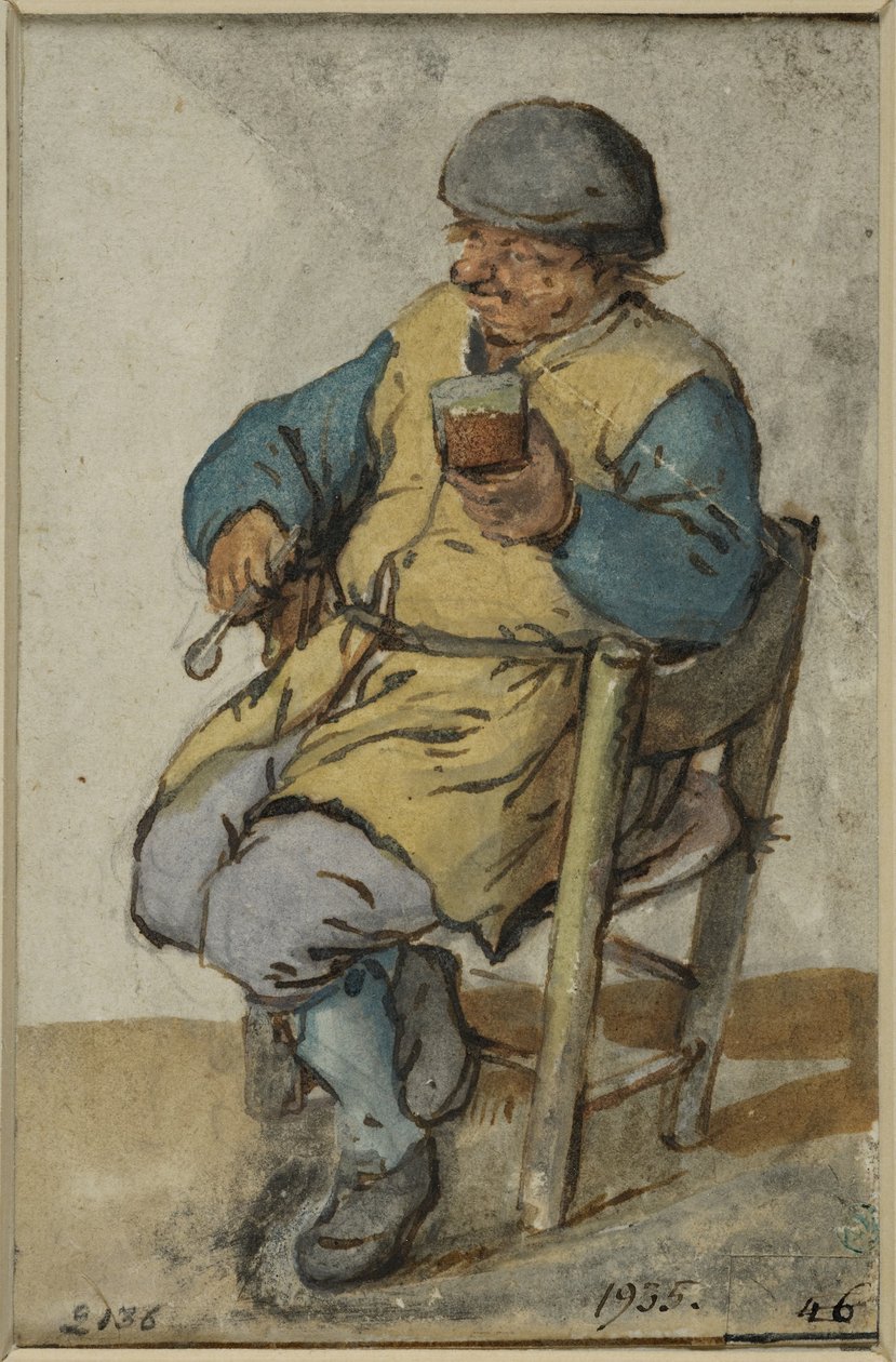 Paysan assis tenant un verre de bière - Adriaen van Ostade