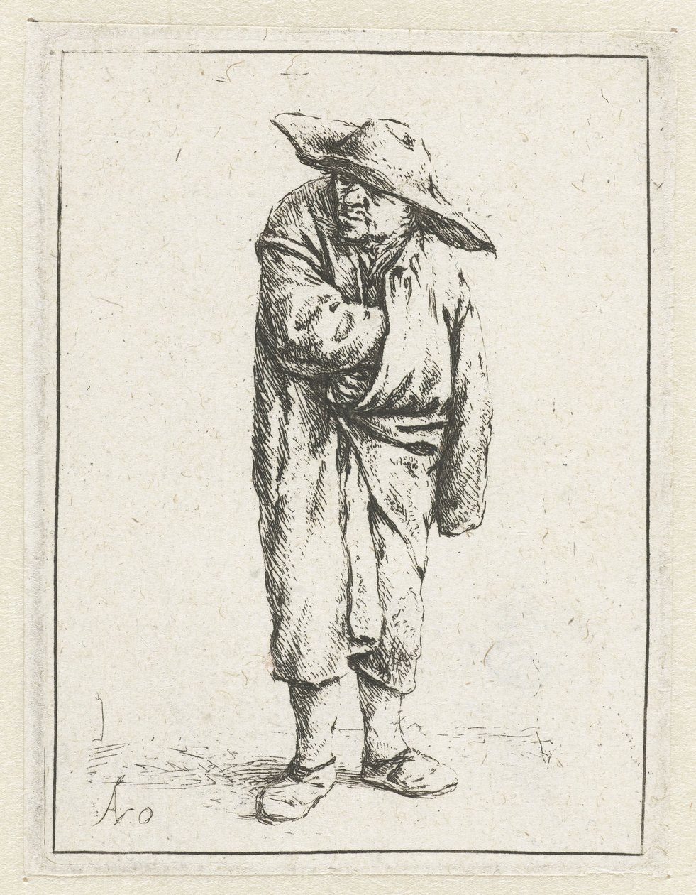 Paysans debout avec main et bras dans son manteau - Adriaen van Ostade