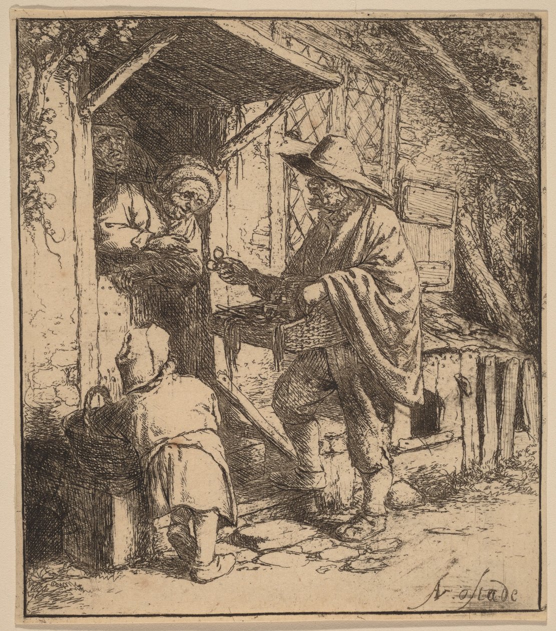 Un vendeur ambulant proposant des lunettes à la porte - Adriaen van Ostade