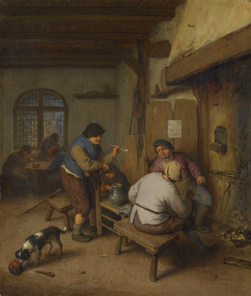 Trois paysans dans une taverne, autour d