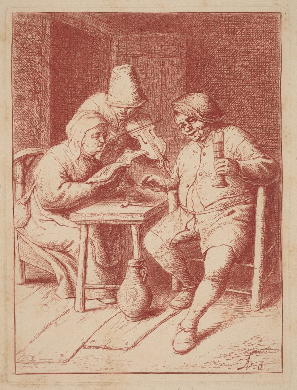 Deux chanteurs et un violoniste dans un intérieur - Adriaen van Ostade
