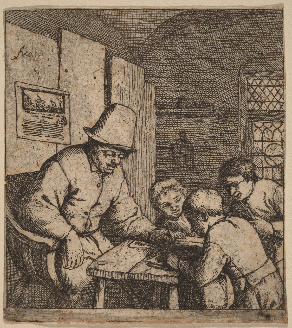 Un instituteur de village avec trois élèves - Adriaen van Ostade