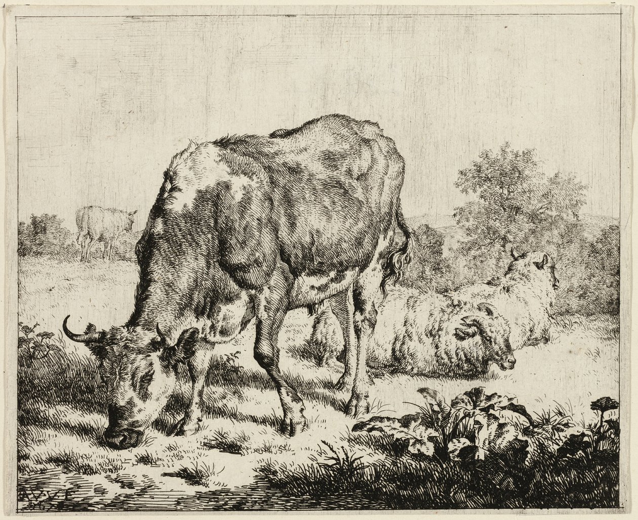Une vache et trois moutons - Adriaen van de Velde
