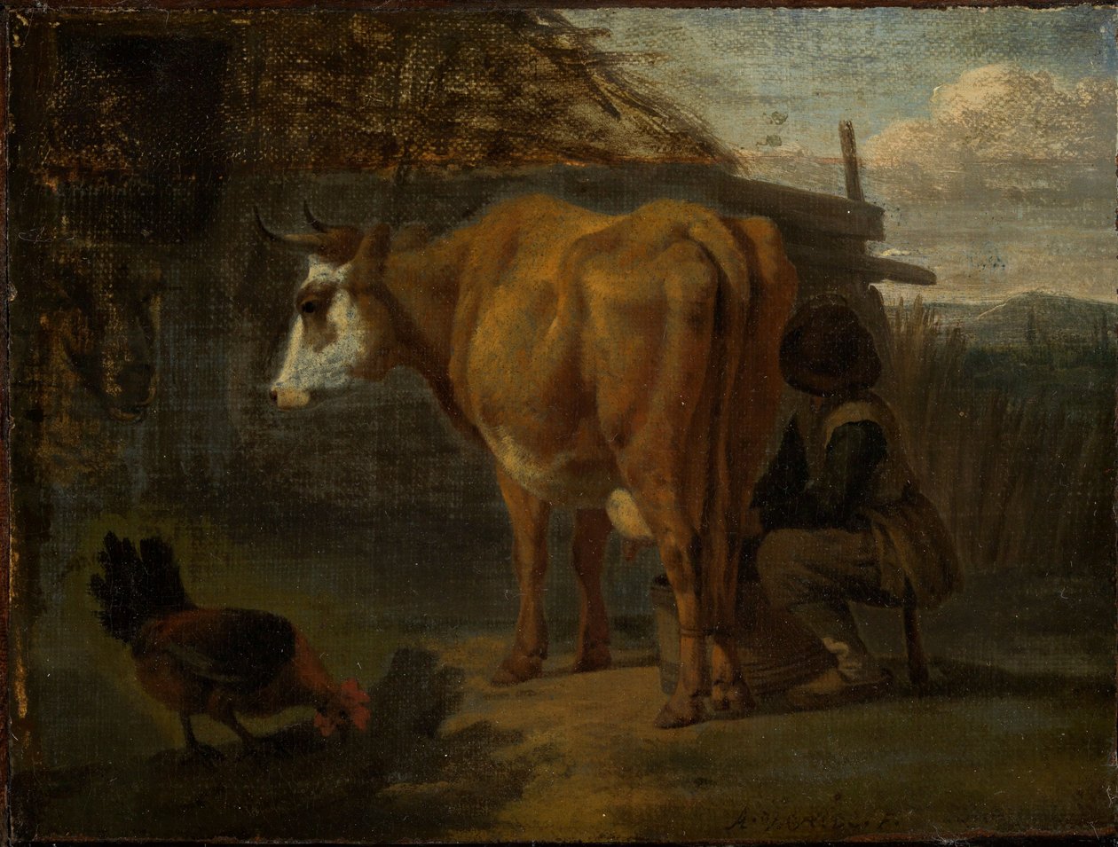 Une vache brune trait par un berger - Adriaen van de Velde
