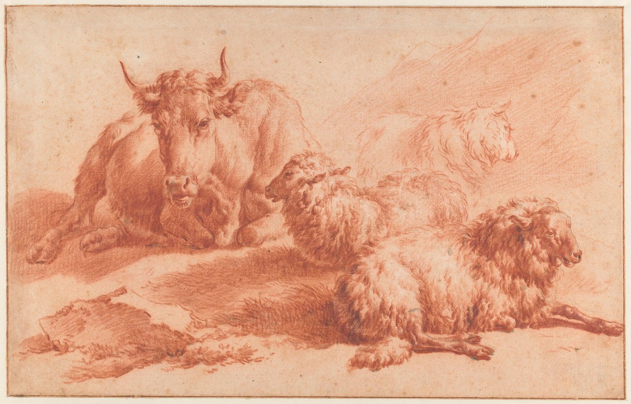 Vache couchée et trois moutons - Adriaen van de Velde