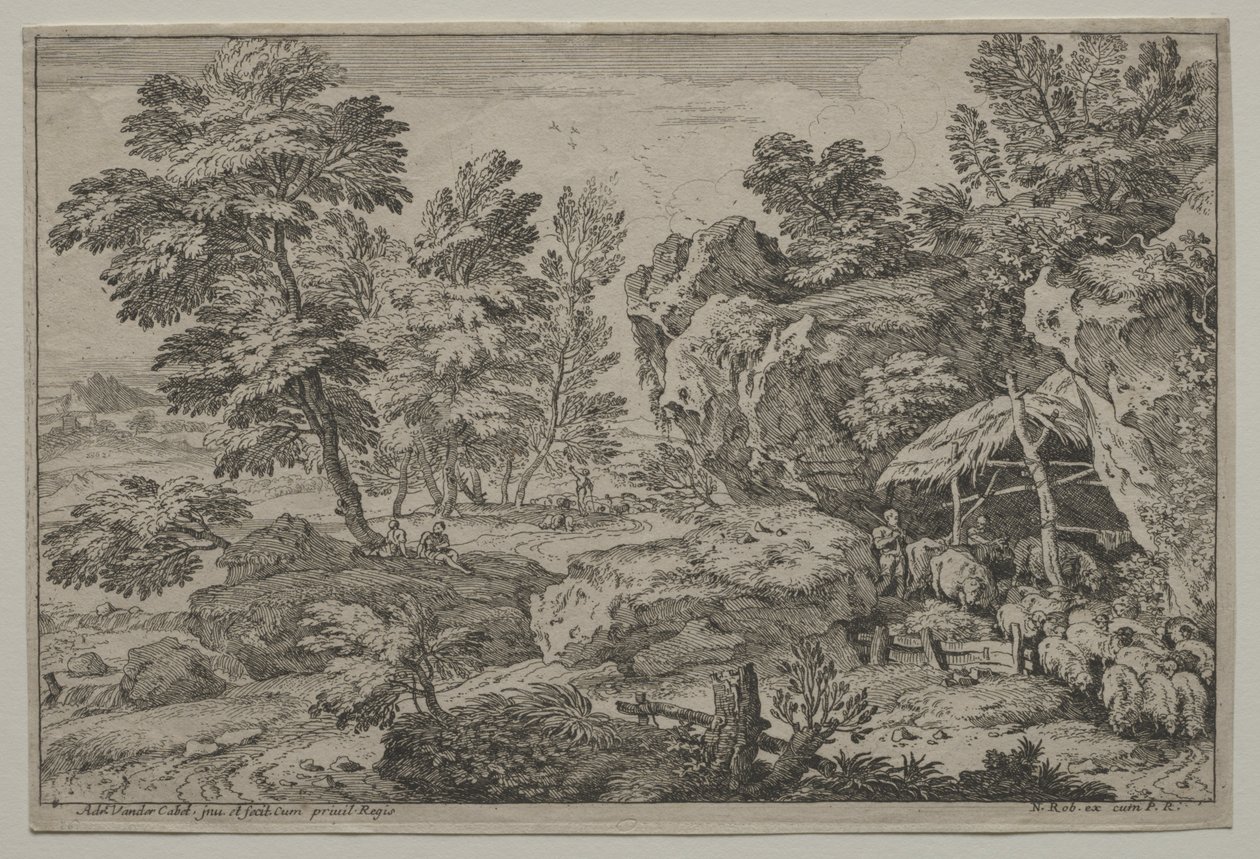 Paysage avec bergers et deux troupeaux - Adrian van der Cabel