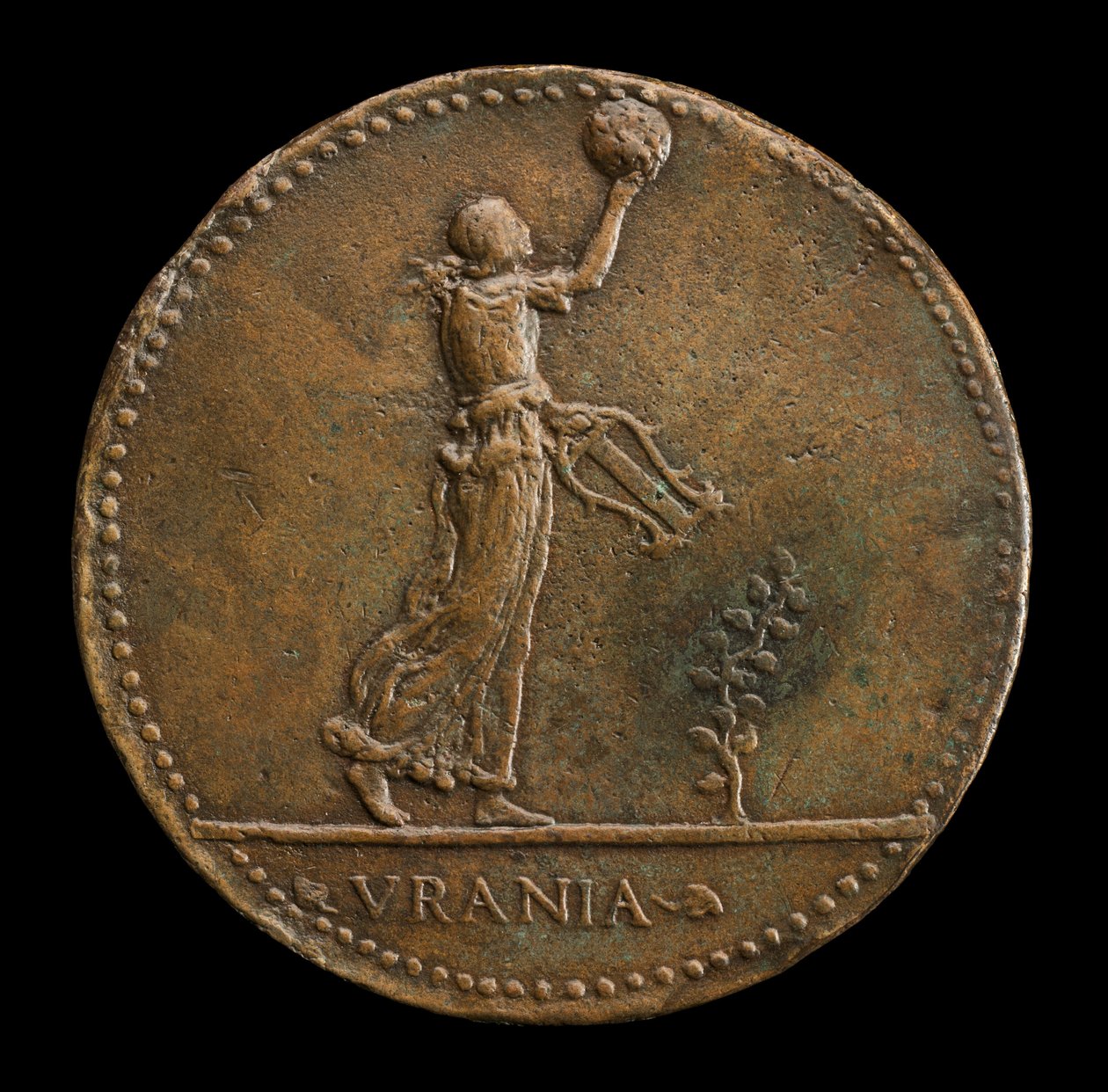 Uranie marchant vers la droite, tenant un globe et une lyre [verso], 1488 ou après - Adriano Fiorentino