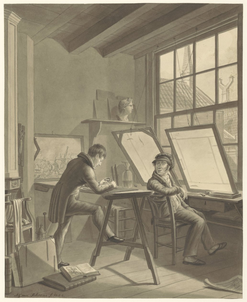Atelier de Jacob Ernst Marcus dans la Rozenstraat à Amsterdam - Adrianus Gerardus van Schoone