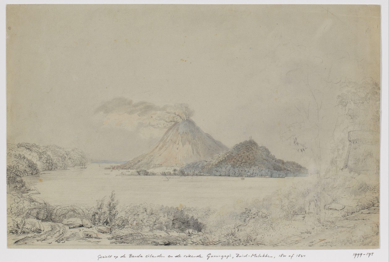 Vue de Lontar sur Banda Neira et le Gunungapi fumant, îles Banda, Moluques centrales - Adrianus Johannes Bik