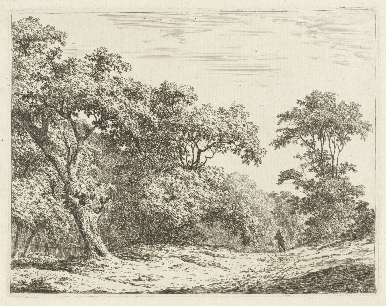 Paysage avec arbres et un homme en route - Adrianus Serné