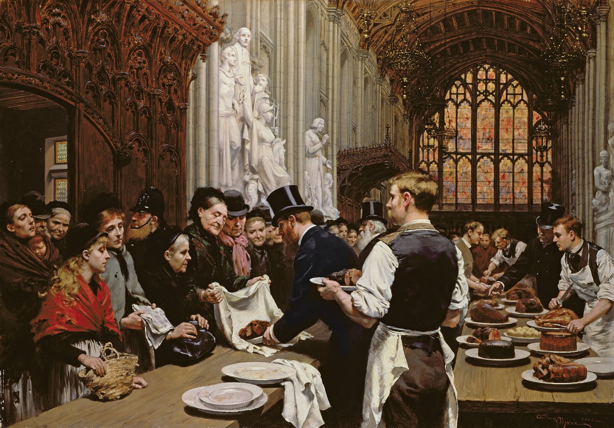 Distribution des restes aux pauvres après le banquet du Lord Maire à Guildhall, 1882 - Adrien Emmanuel Marie