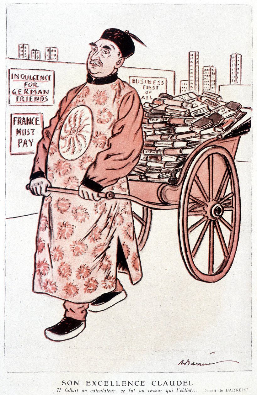 Caricature de Paul Claudel, poète et dramaturge français - par Barrère, dans « Fantasio » du 01/01/1927 - Adrien Barrere