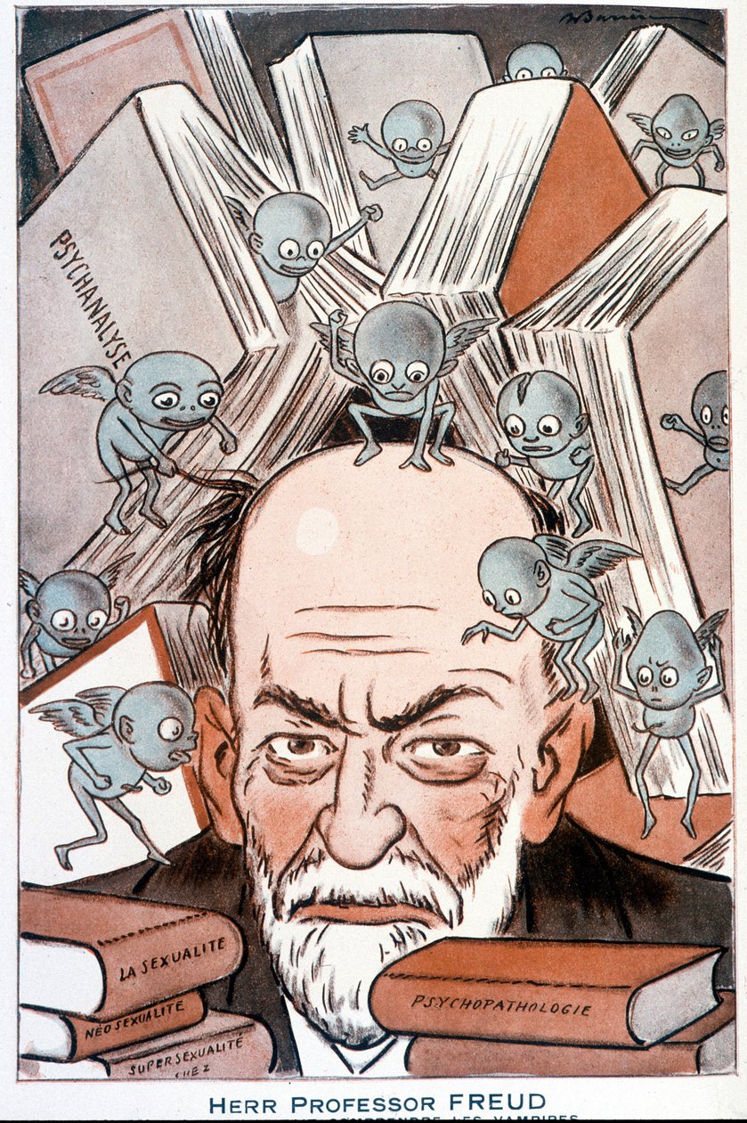 Caricature de Sigmund Freud «Le qui fait comprendre les vampires» - Illustration par Adrien Barrère (1877-1931) dans «Fantasio» du 15/05/1931 - Adrien Barrere