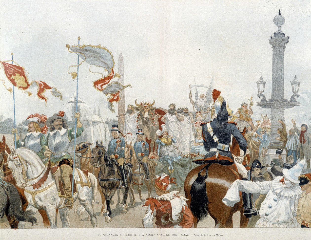 Carnaval à Paris: bœuf gras - aquarelle par Adrien Marie - Adrien Emmanuel Marie