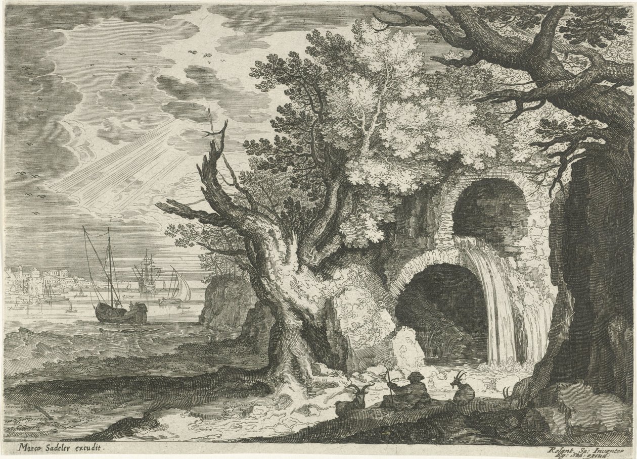 Aqueduc avec cascade (Paysages du Tyrol) - Egidius  Sadeler (II)