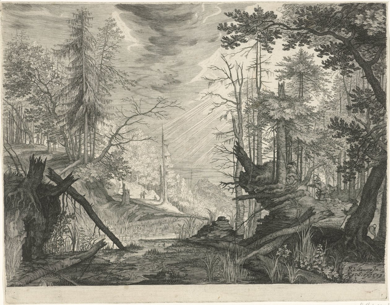 Trois chasseurs près d