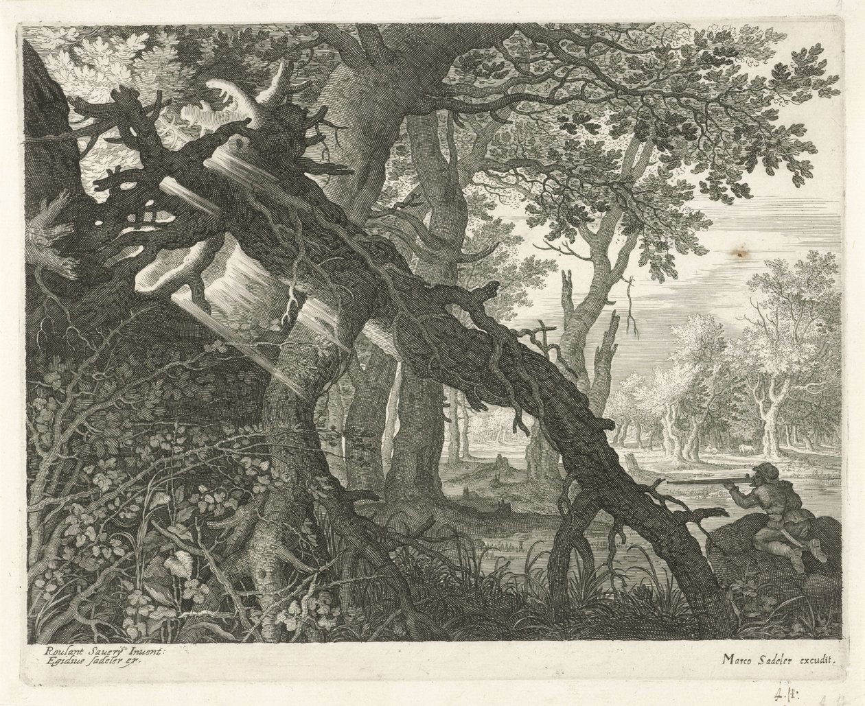 Chasse aux lapins dans un paysage forestier - Egidius  Sadeler (II)