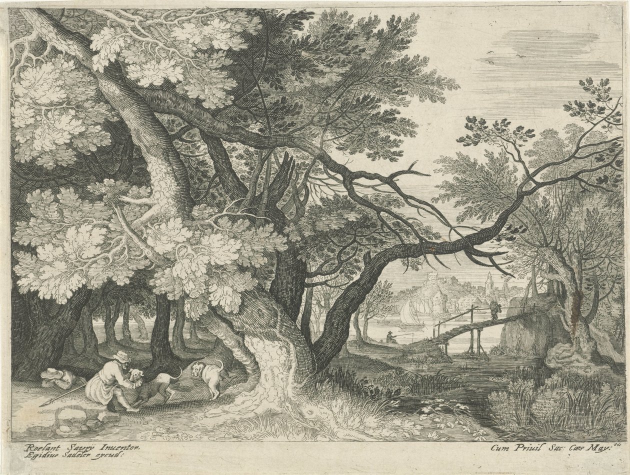 Paysage avec deux chasseurs (série Landschappen uit Tirol) - Egidius  Sadeler (II)